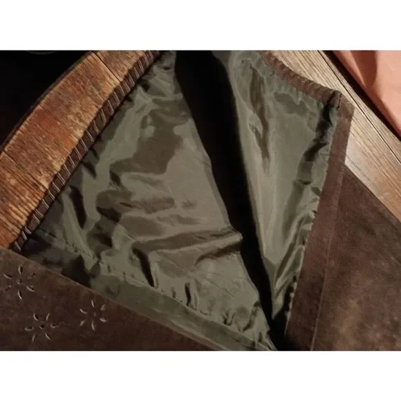 Vintage Sz 6 Margaret Godfrey Brown Suede Leather Maxi Skirt Flower Cut Out Hem - Picture 8 of 8